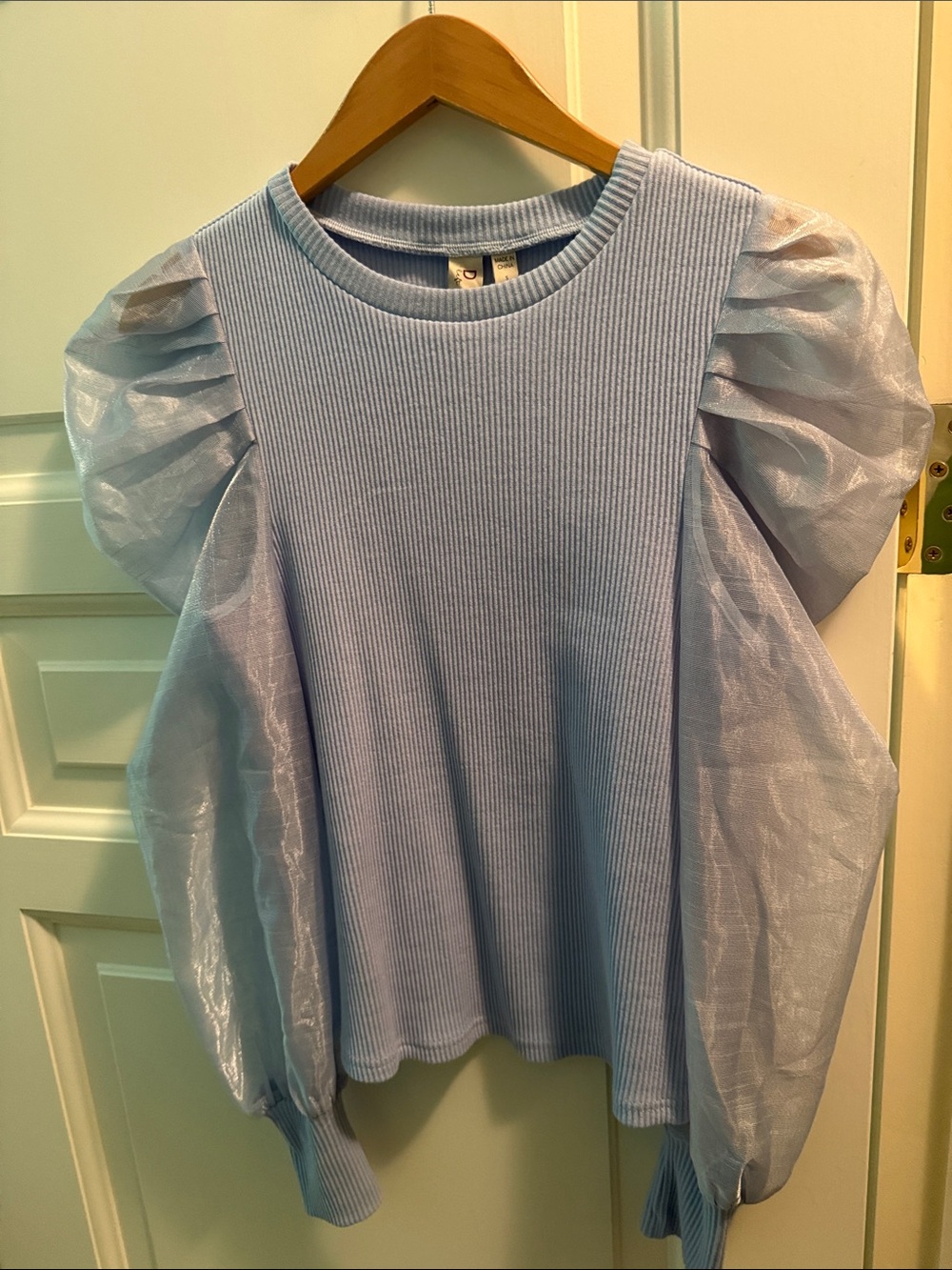 Light Blue Puff Sleeve Women’s Top